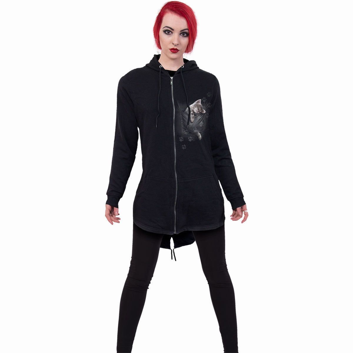 POCKET KITTEN - Ladies Fish Tail Full Zip Hoody - Zip Sleeve (Queue de poisson à capuche)