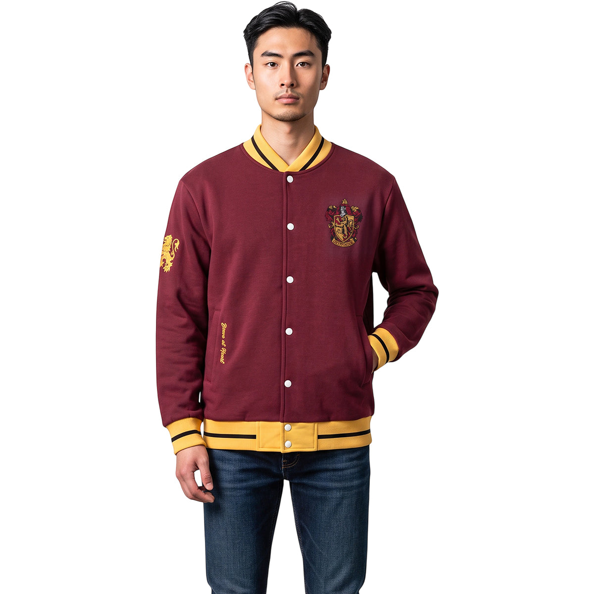 HARRY POTTER - SLOGAN ET ÉMBLÈME DE GRYFFONDOR - Veste de baseball marron foncé avec bordures jaunes