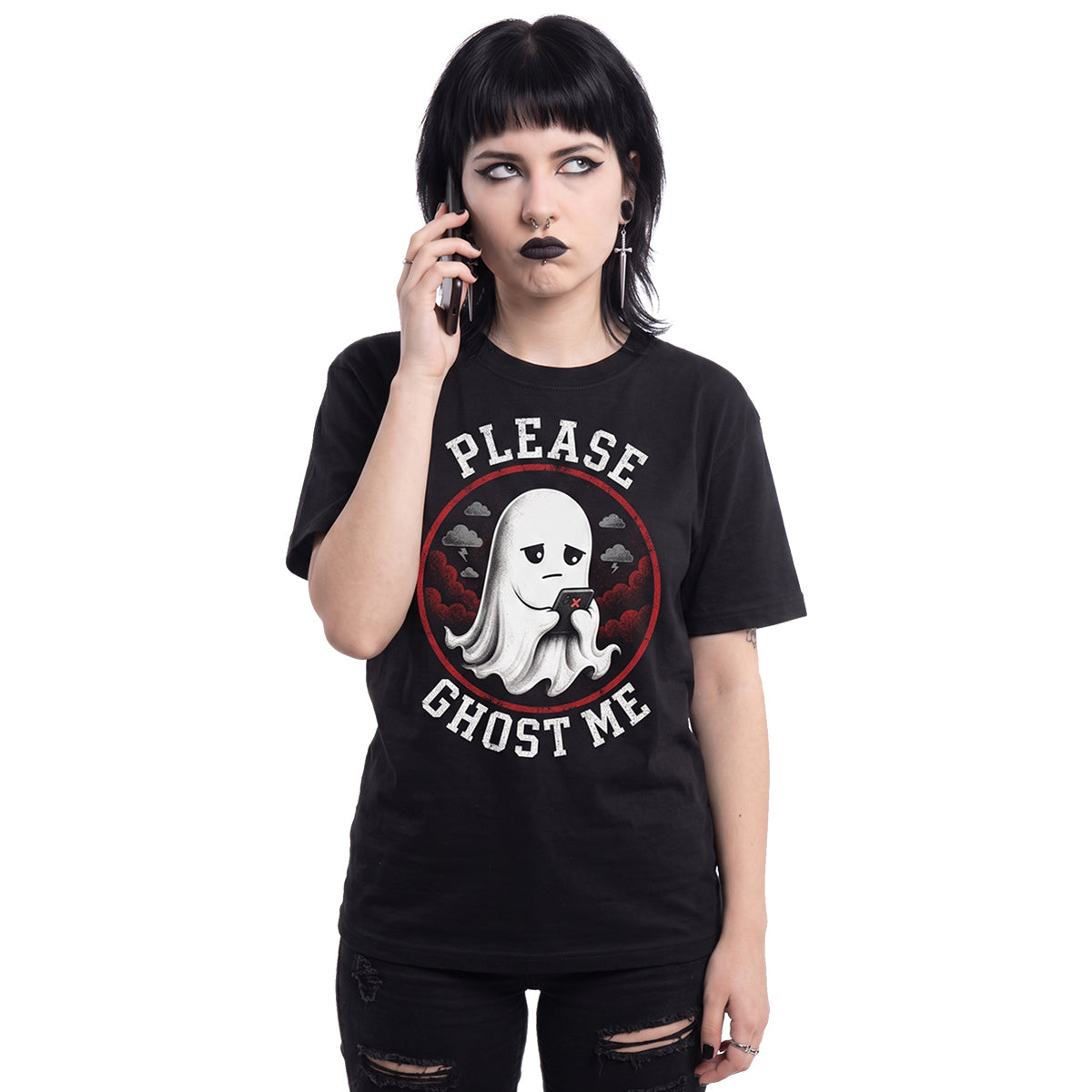 GHOST ME - Front Print T-Shirt Black