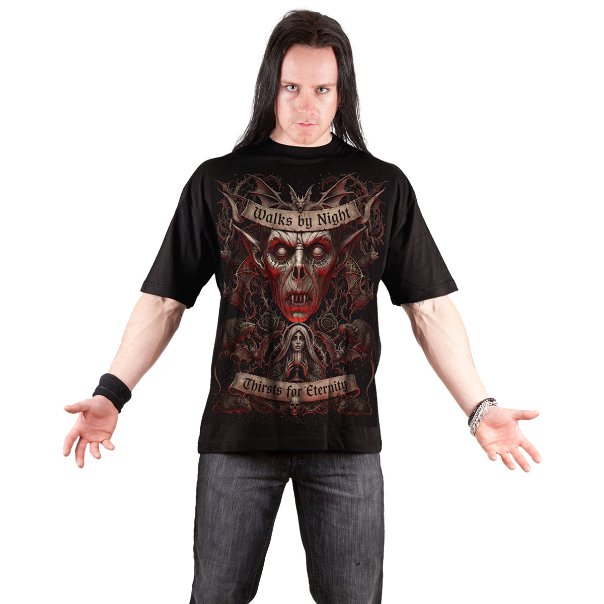 WALKS BY NIGHT - T-shirt noir avec imprimé sur le devant