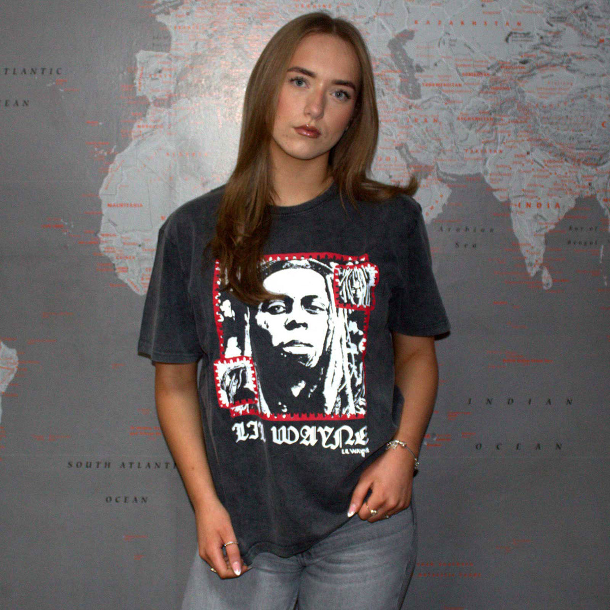 LIL WAYNE - MONO PHOTO - Stone Wash T-Shirt Grey