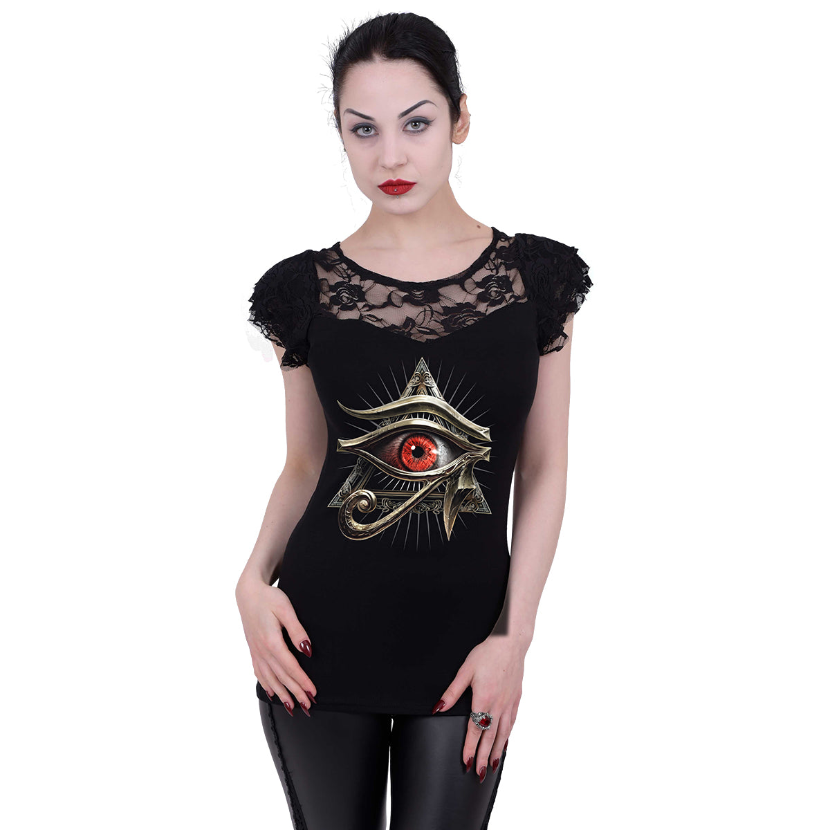 EVIL EYE - Top à manches longues en dentelle noir