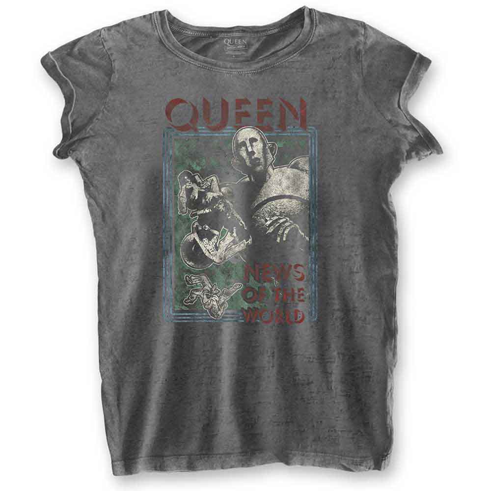 QUEEN - NEWS OF THE WORLD - Ladies Burnout T-Shirt Grey