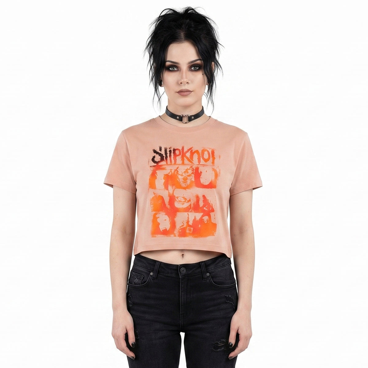 SLIPKNOT - THE END, SO FAR FACES GRID - Crop Top Pink (Back Print)