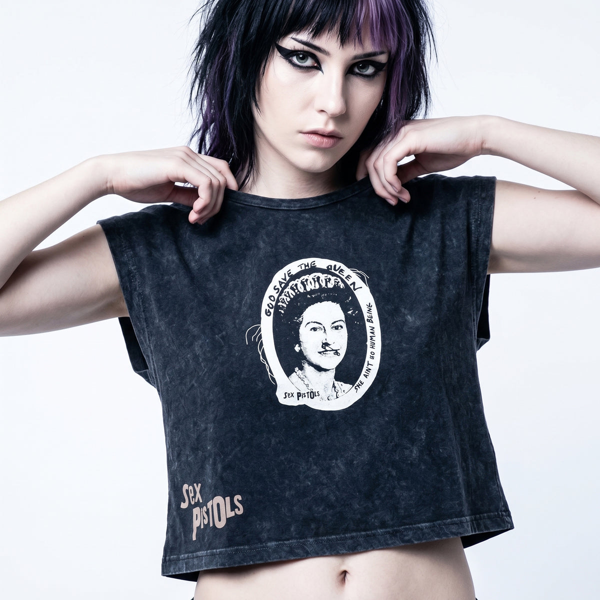 THE SEX PISTOLS - GOD SAVE THE QUEEN - Crop Top Black (Wash Collection)