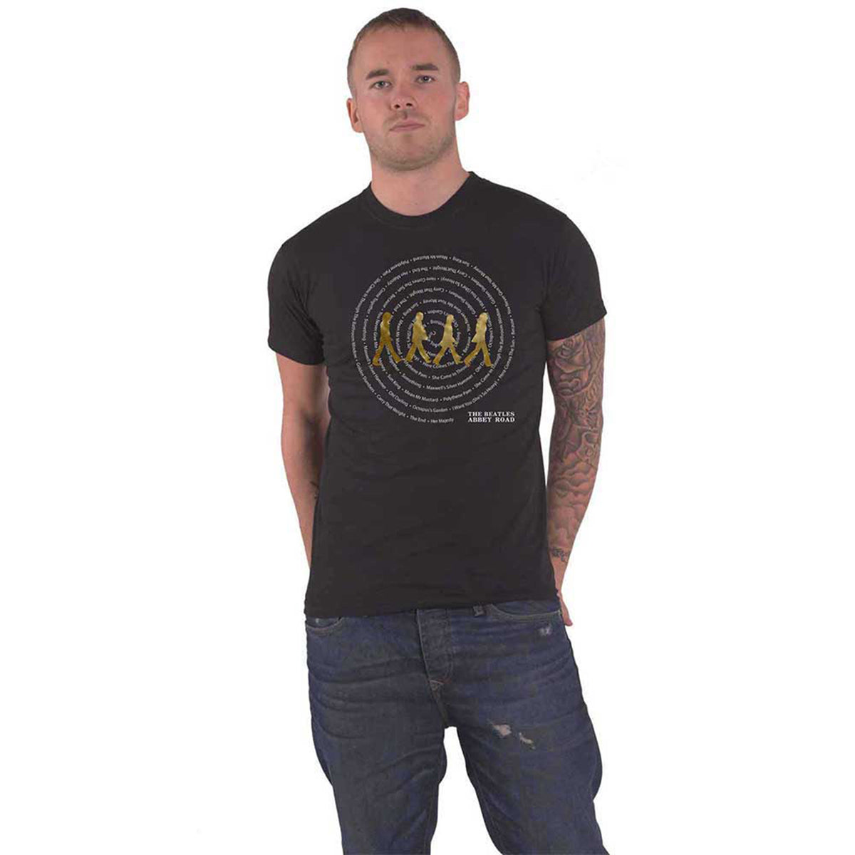 BEATLES, THE - ABBEY ROAD SONGS SWIRL FOILED - T-Shirt Black (Embellished)