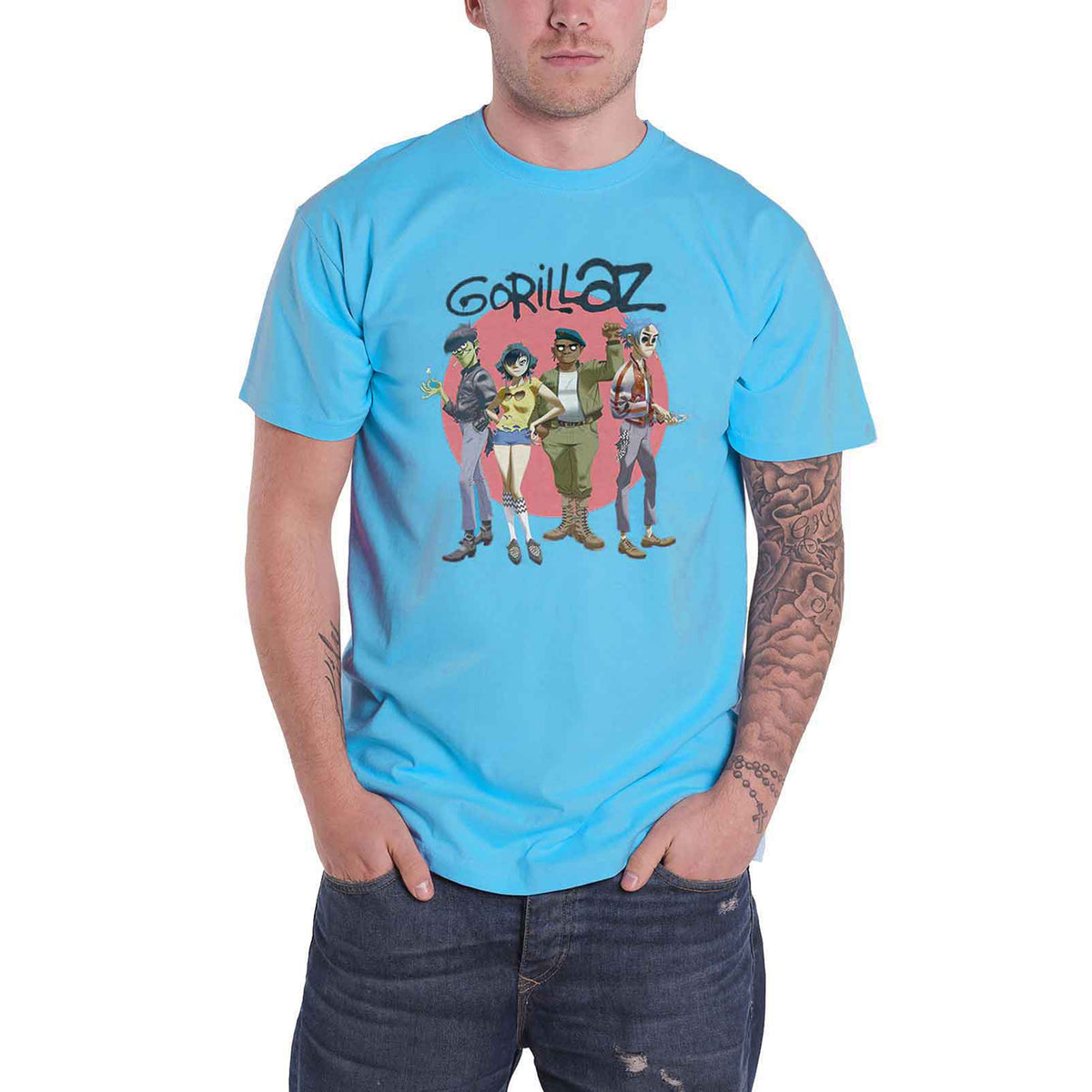 GORILLAZ - GROUP CIRCLE RISE - T-Shirt Blue