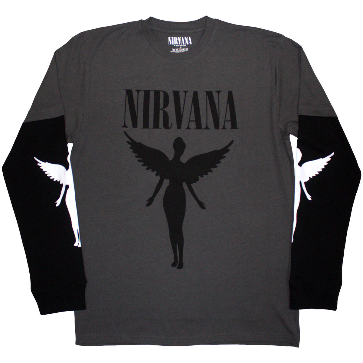 NIRVANA - IN UTERO MONO - Layered Long Sleeve T-Shirt Black, Grey (Sleeve Print)