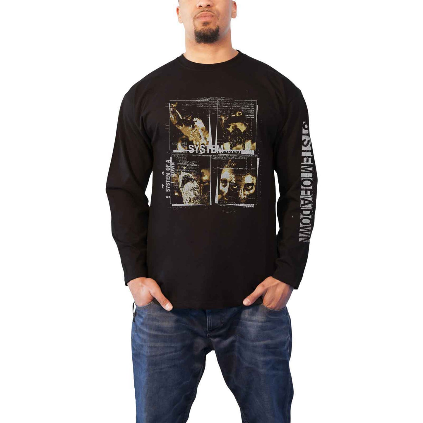 SYSTEM OF A DOWN - FACE BOXES - Long Sleeve T-Shirt Black (Sleeve Print)