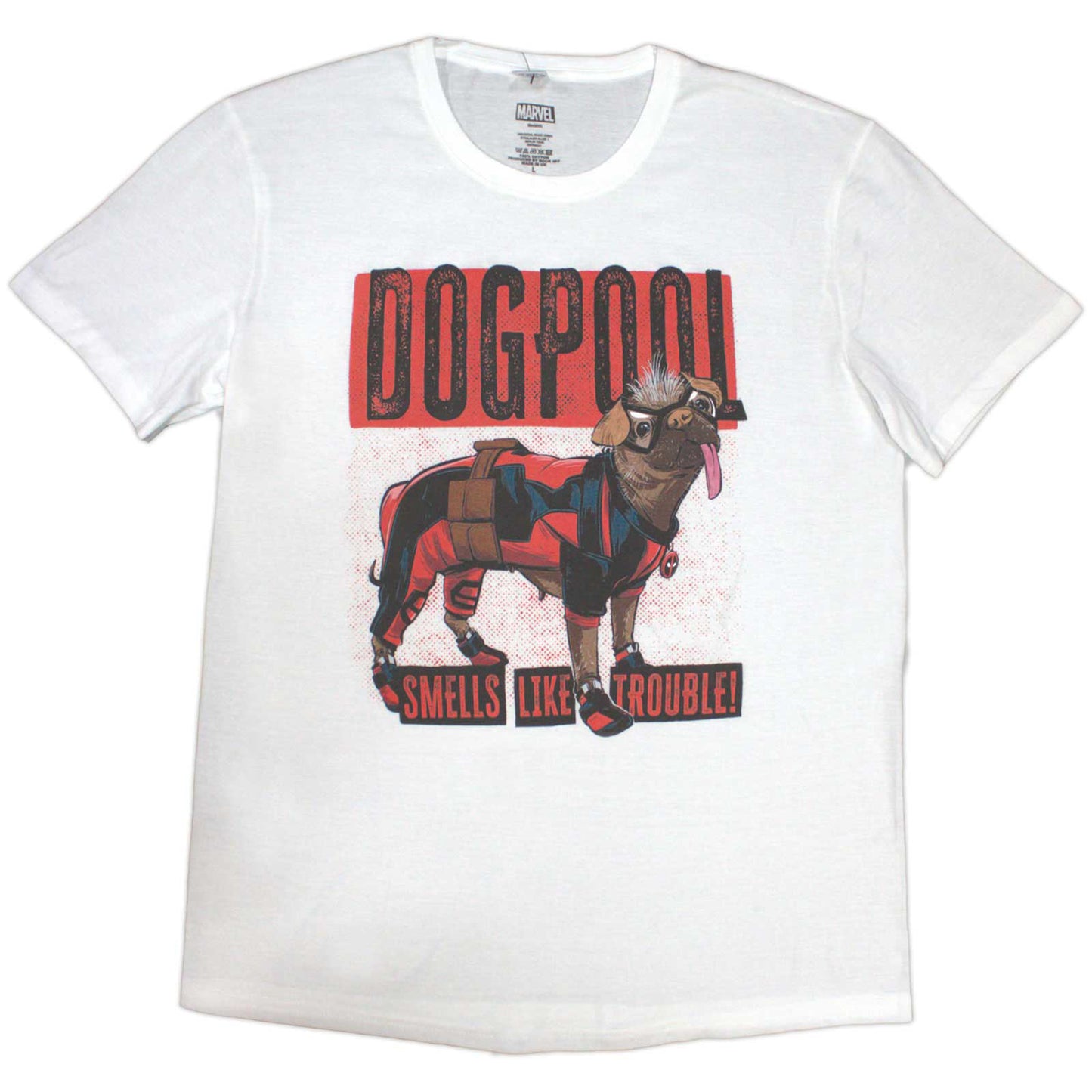 MARVEL COMICS - DEADPOOL DOGPOOL SMELLS LIKE TROUBLE - T-Shirt White