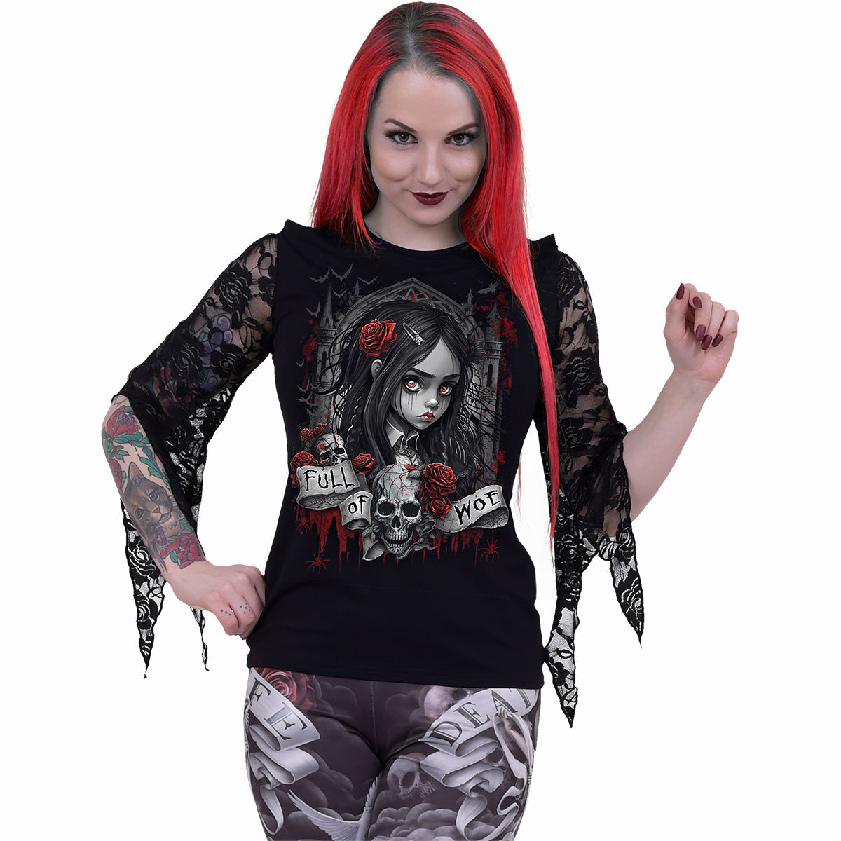 FULL OF WOE - Top à manches en dentelle rose