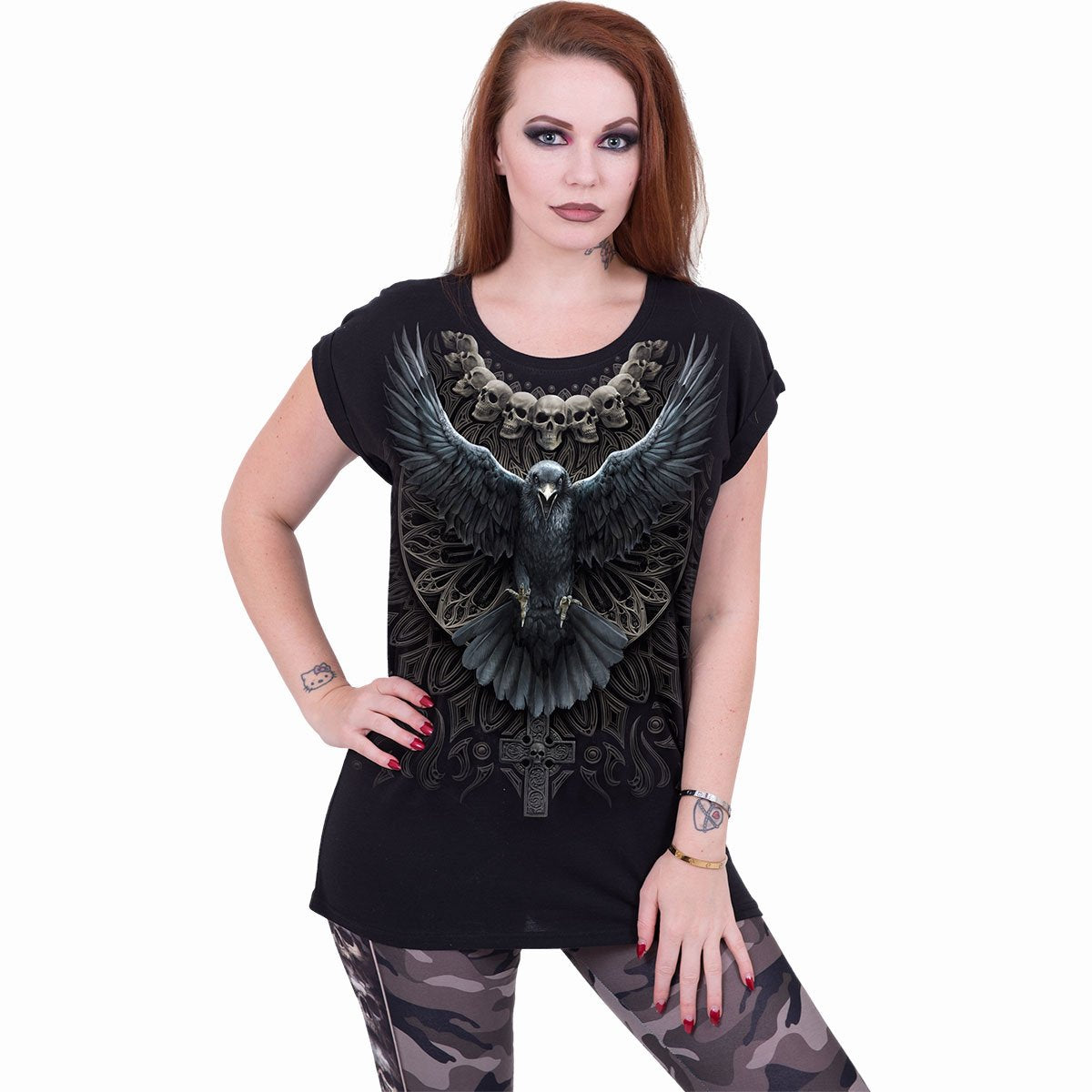 RAVEN SKULL - T-shirt ample à manches retournées