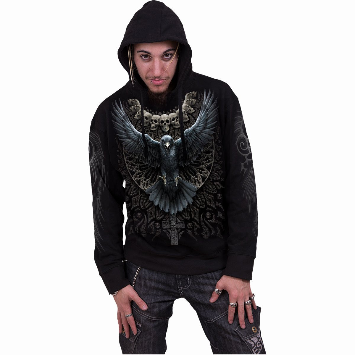 RAVEN SKULL - Sweat à capuche noir