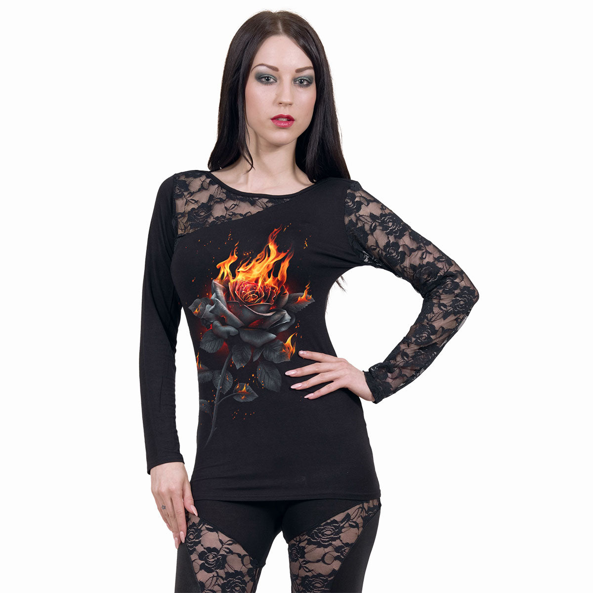 FLAMING ROSE - Top asymétrique en dentelle noir