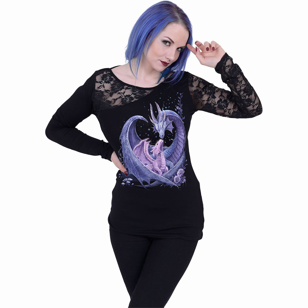 MATERNAL INSTINCTS - Top asymétrique en dentelle noir