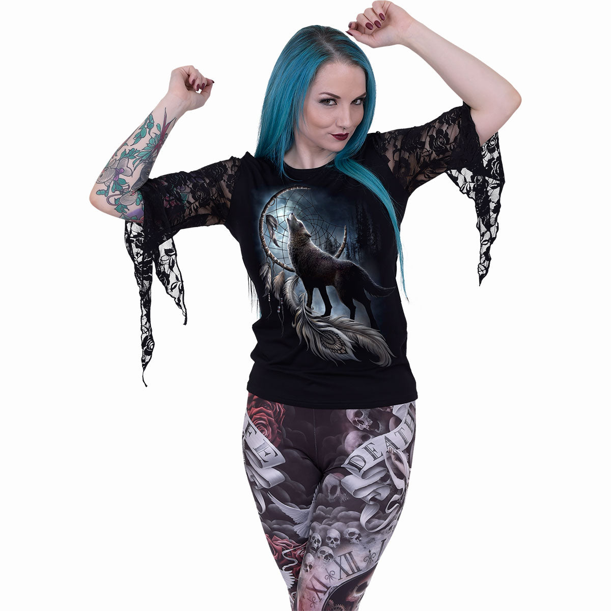 FROM DARKNESS - Top à manches en dentelle rose