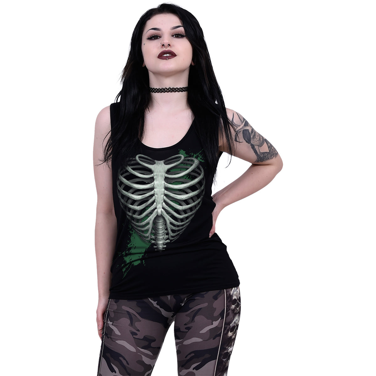 HEART RIBS - GLOW IN THE DARK - Top à dos de rasoir noir