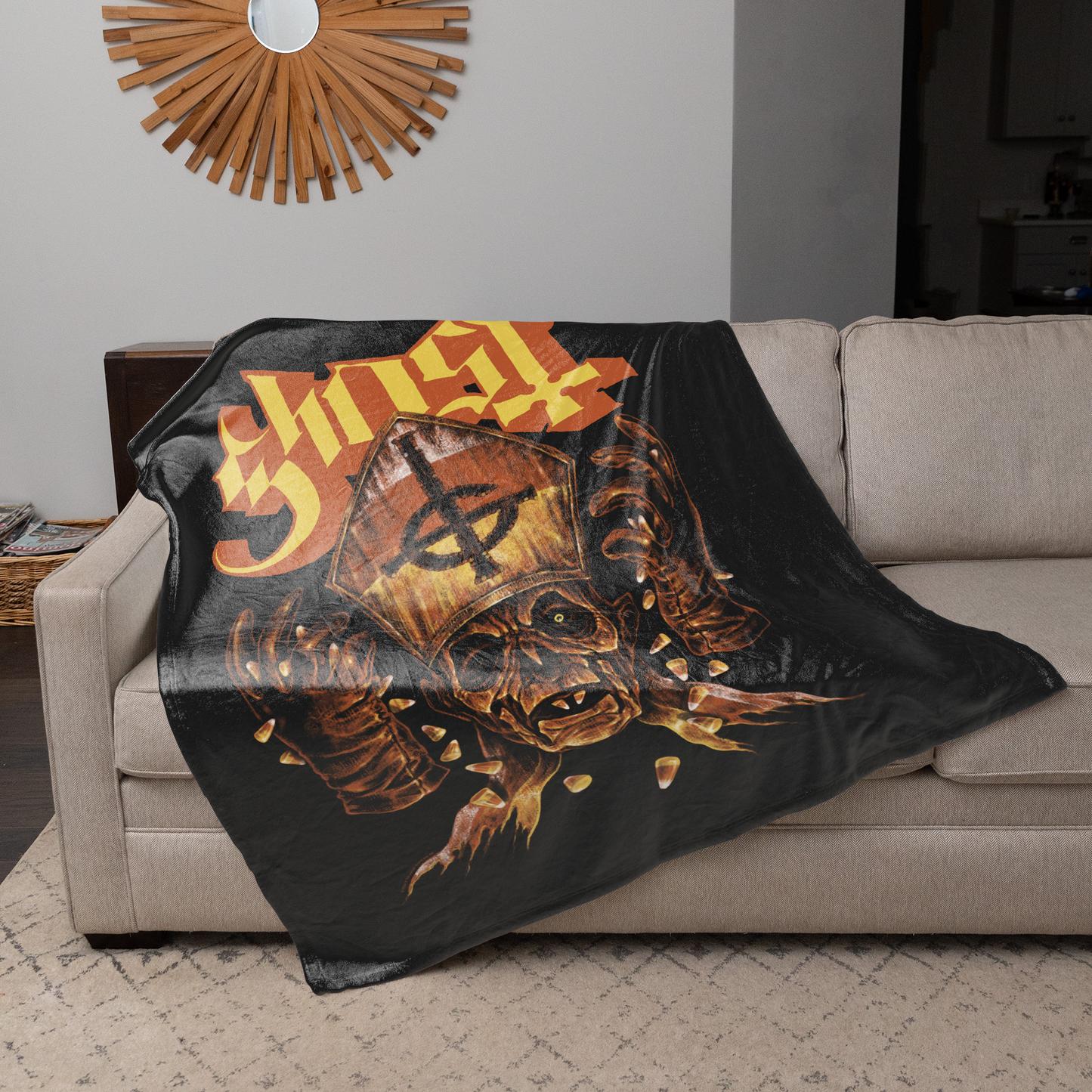 Rocksax Ghost Sherpa Fleece Blanket - Candy Corn