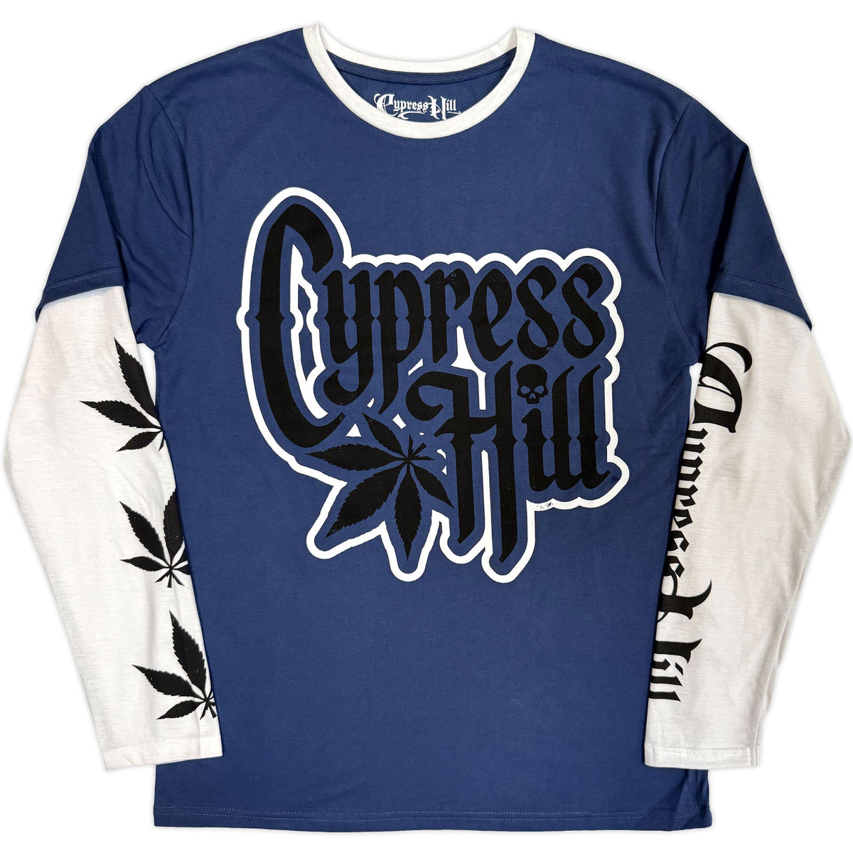 CYPRESS HILL - LEAF & LOGO - Layered Long Sleeve T-Shirt Blue, White