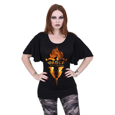 HARRY POTTER - ORDER OF THE PHOENIX - Top à col bateau et manches chauve-souris noir