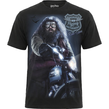 HARRY POTTER - HAGRID BIKER - Front Print T-Shirt Black