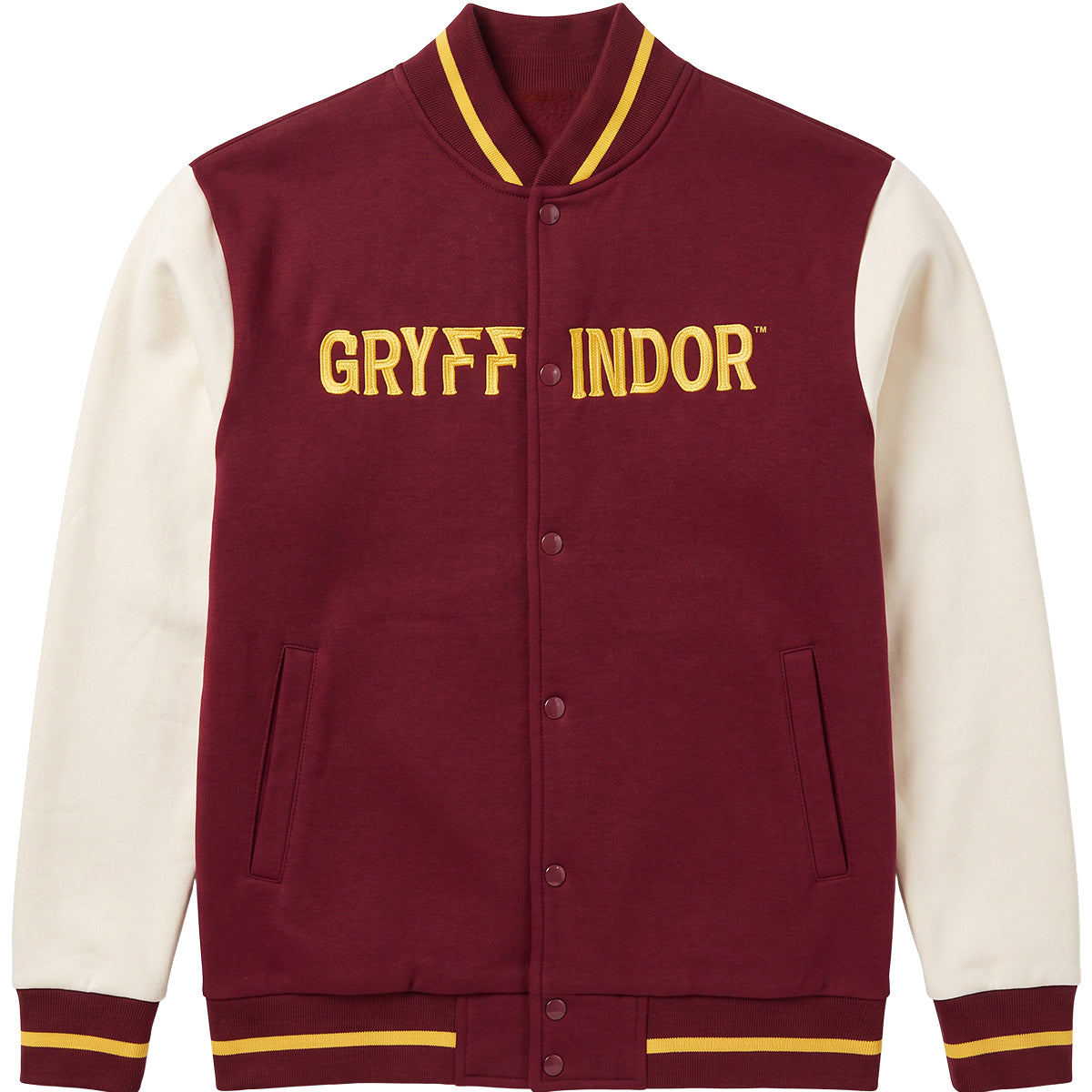 HARRY POTTER - NOM DE LA MAISON GRYFFONDOR - Veste de baseball marron foncé avec détails argentés contrastés A