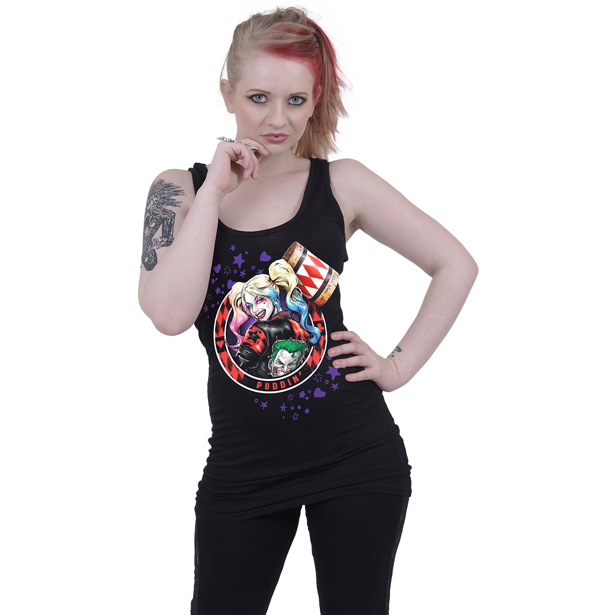 HARLEY QUINN - PUDDIN' - Razor Back Top Noir