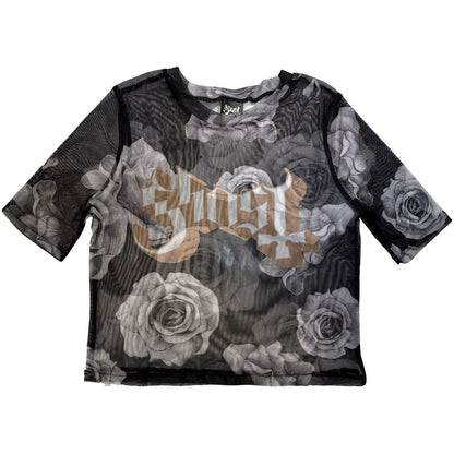 GHOST - LOGO & ROSES - Ladies Crop Top Black