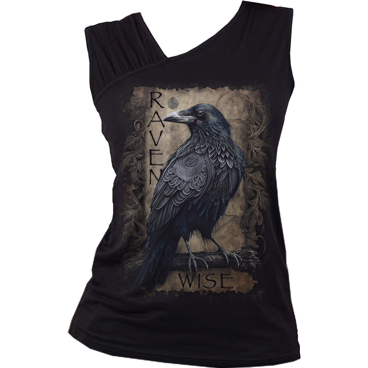 RAVEN WISE - Gathered Shoulder Slant Vest Black