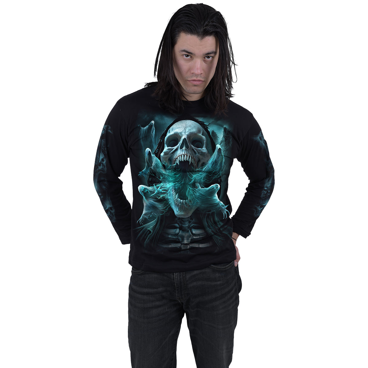 GHOST SKULL - Longsleeve T-Shirt Black