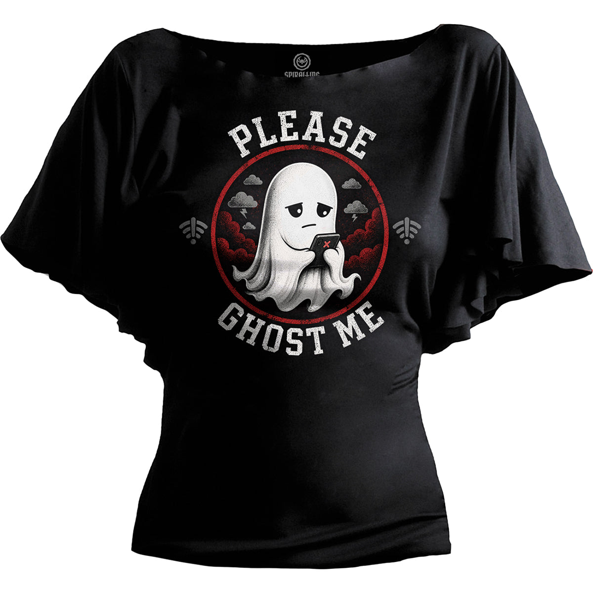 GHOST ME  - Boat Neck Bat Sleeve Top Black