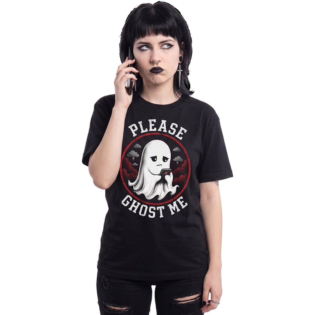 GHOST ME  - T-shirt noir avec imprimé sur le devant
