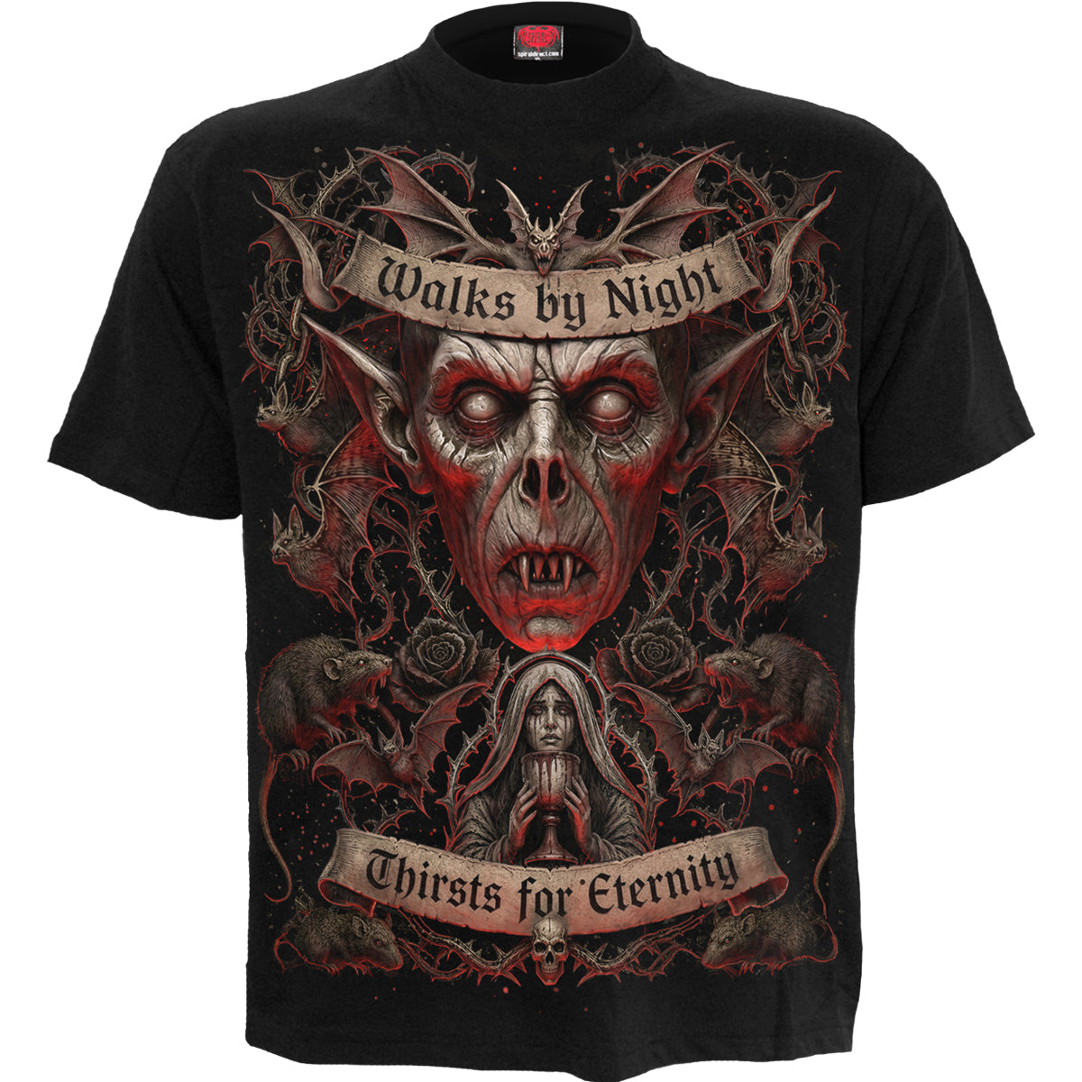 WALKS BY NIGHT - T-shirt noir avec imprimé sur le devant