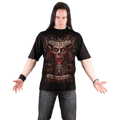 WALKS BY NIGHT - T-shirt noir avec imprimé sur le devant