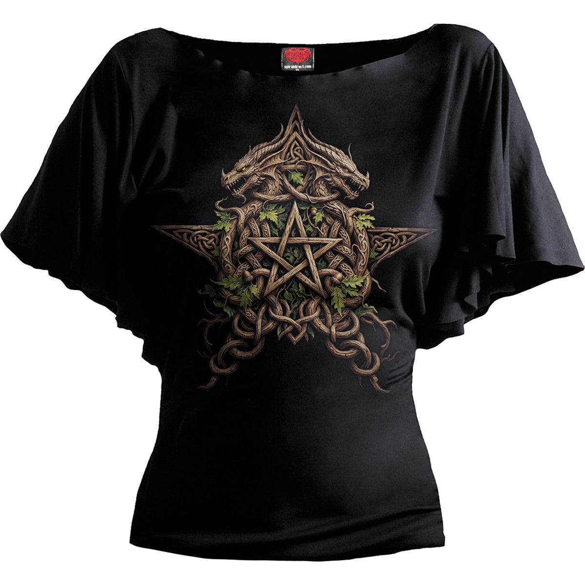 WOODLAND KING - Boat Neck Bat Sleeve Top Black