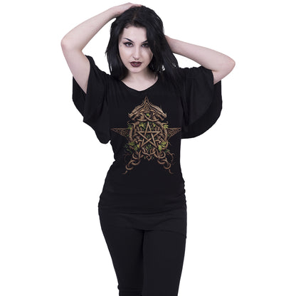 WOODLAND KING - Boat Neck Bat Sleeve Top Black