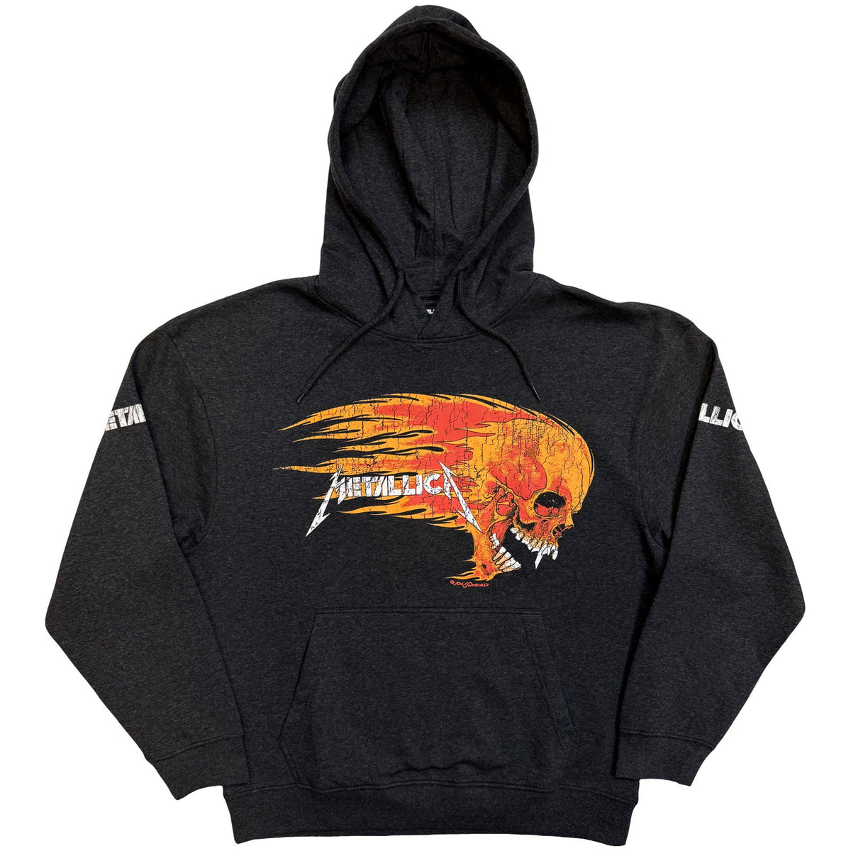 METALLICA - WORN PUSHEAD FLAMING SKULL - Pullover Hoodie Grey