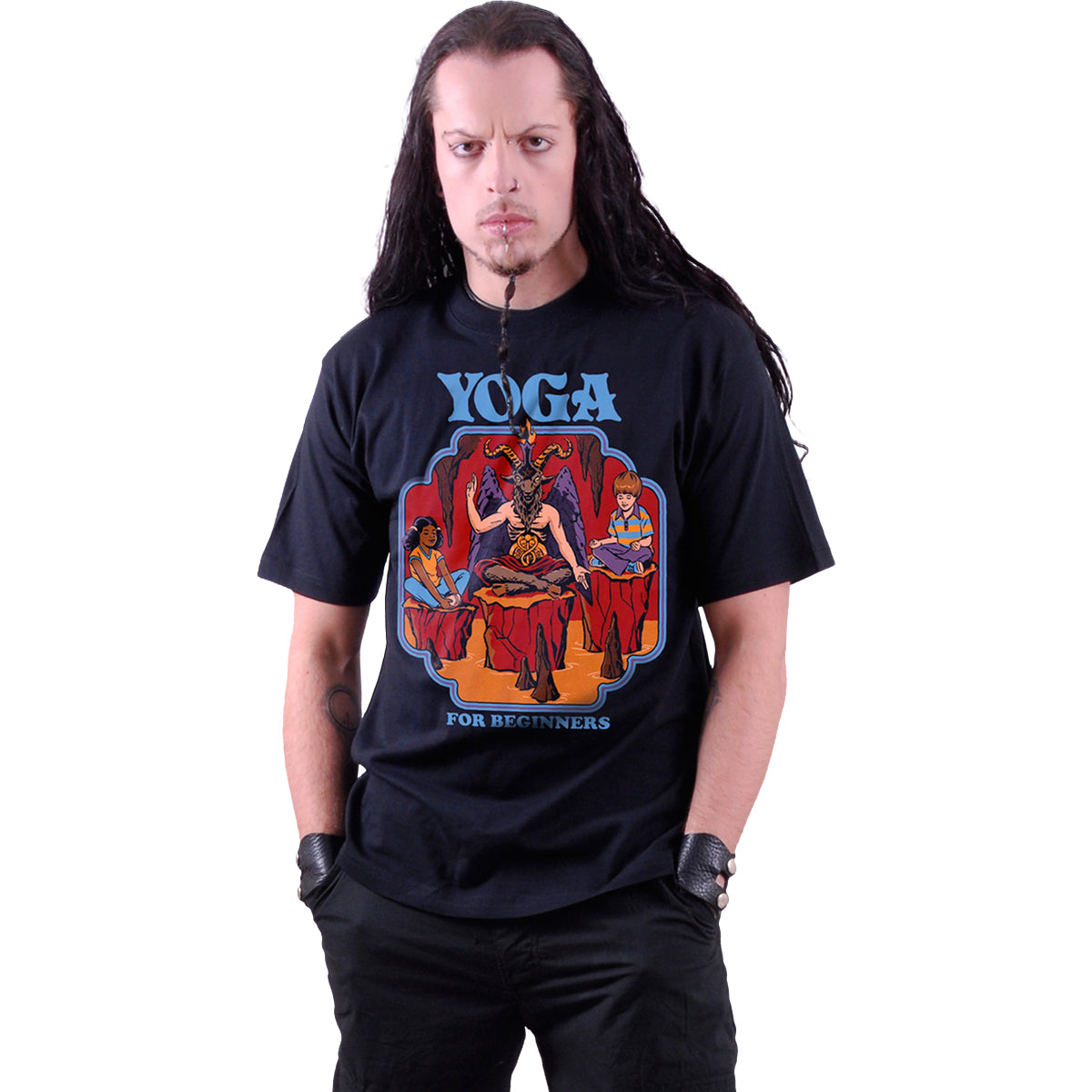 STEVEN RHODES - YOGA FOR BEGINNERS - T-shirt imprimé sur le devant noir