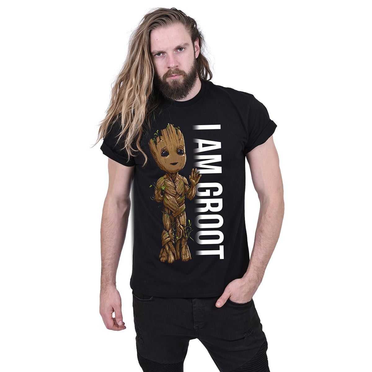 MARVEL I AM GROOT - BADGE - T-shirt imprimé sur le devant Noir