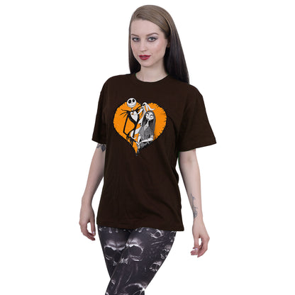 NIGHTMARE BEFORE CHRISTMAS - ORANGE HEART - T-Shirt Chocolat