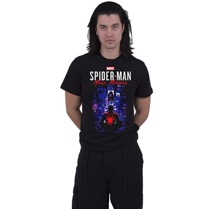 MARVEL SPIDER-MAN MILES MORALES VIDEOGAME - CITY OVERWATCH - T-shirt imprimé sur le devant noir