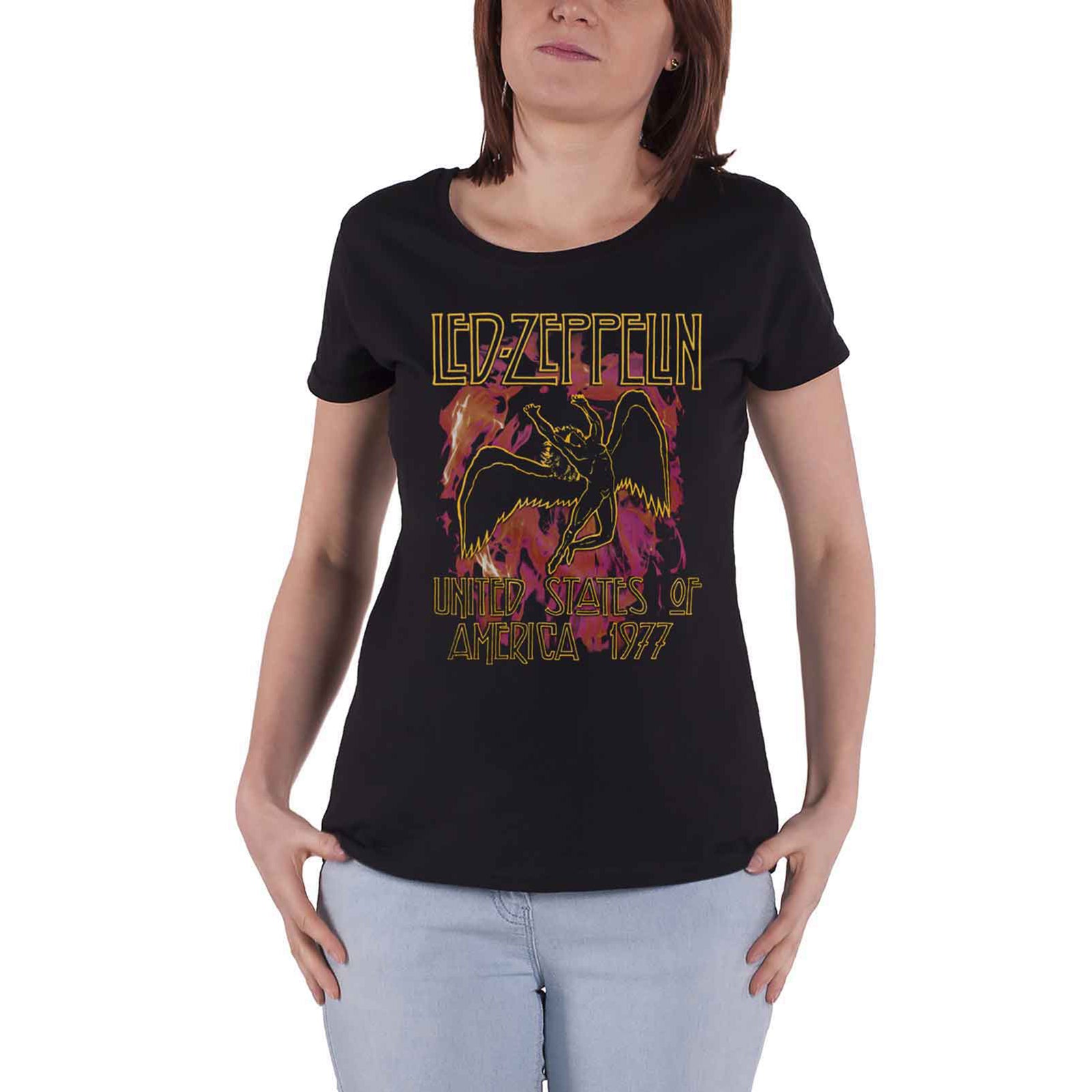 LED ZEPPELIN - BLACK FLAMES - Ladies T-Shirt Black