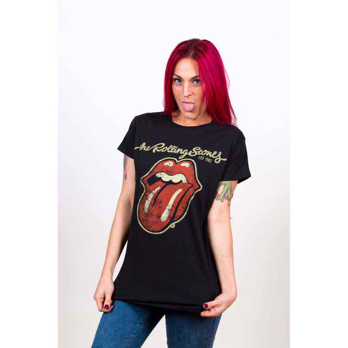THE ROLLING STONES - PLASTERED TONGUE - Ladies T-Shirt Black