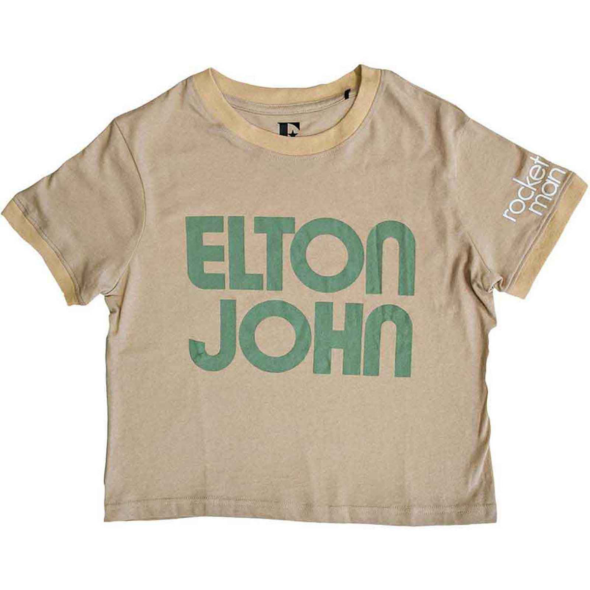 ELTON JOHN - RETRO TEXT - Crop Top Neutral (Sleeve Print)