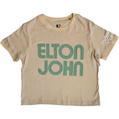 ELTON JOHN - RETRO TEXT - Crop Top Neutral (Sleeve Print)