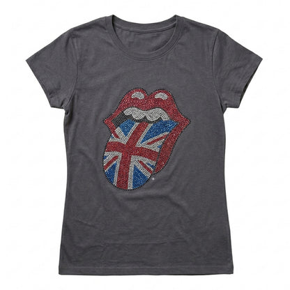 THE ROLLING STONES - CLASSIC UK TONGUE - T-shirt pour dames gris (embelli)