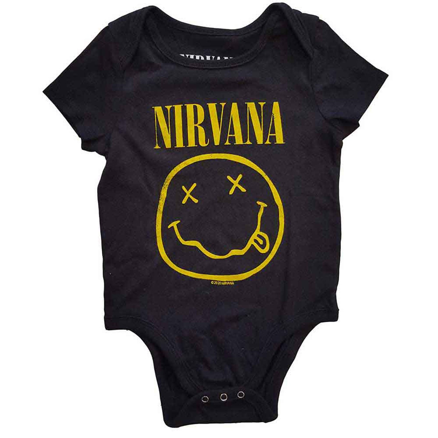 NIRVANA - YELLOW HAPPY FACE - Baby Grow Black