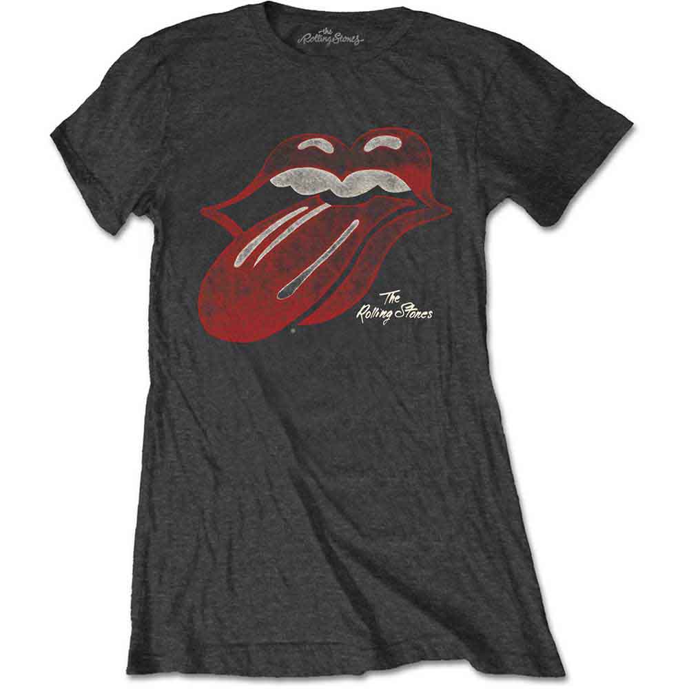 THE ROLLING STONES - VINTAGE TONGUE LOGO - Ladies T-Shirt Grey