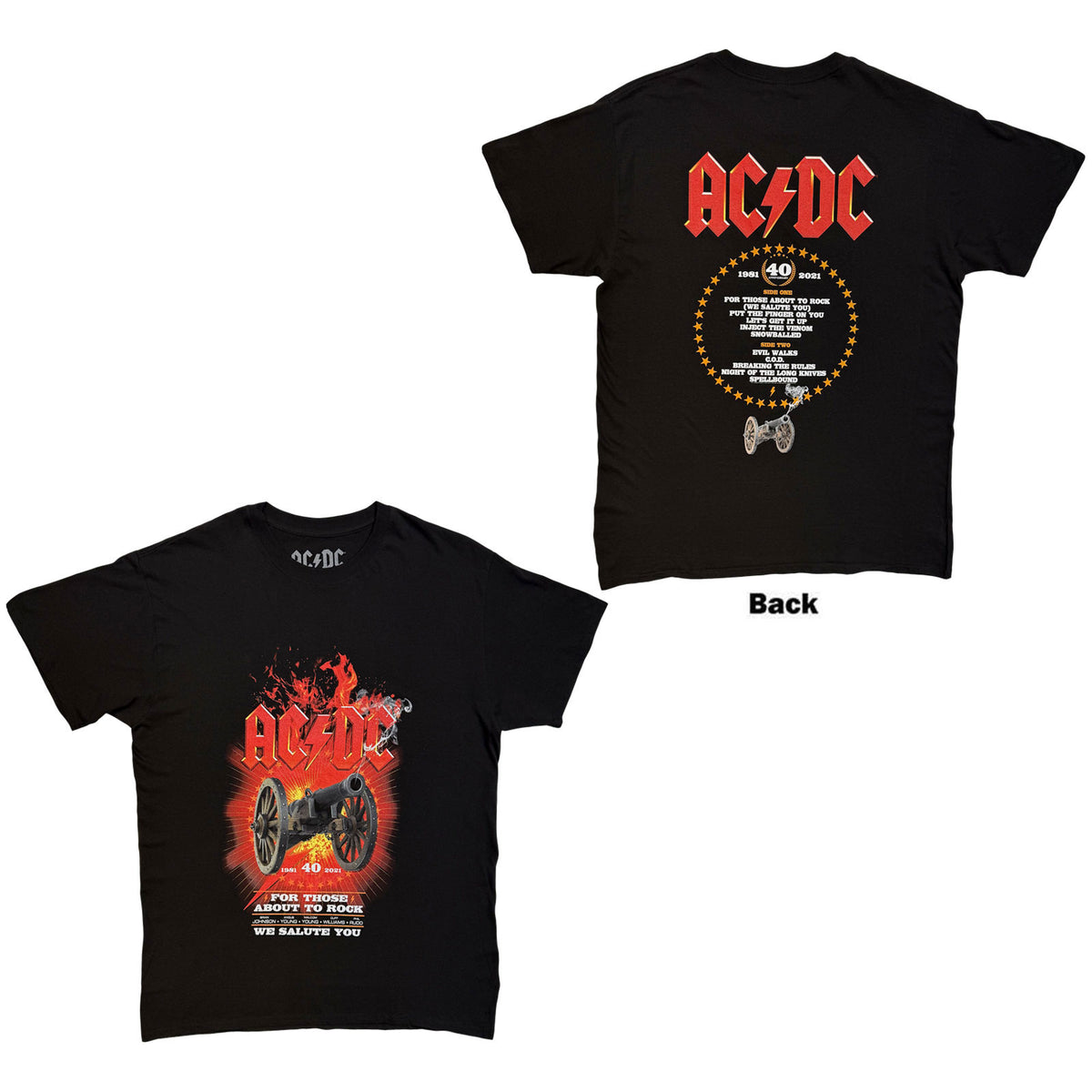 AC/DC - FTATR 40TH FLAMING - T-Shirt Black (Back Print)