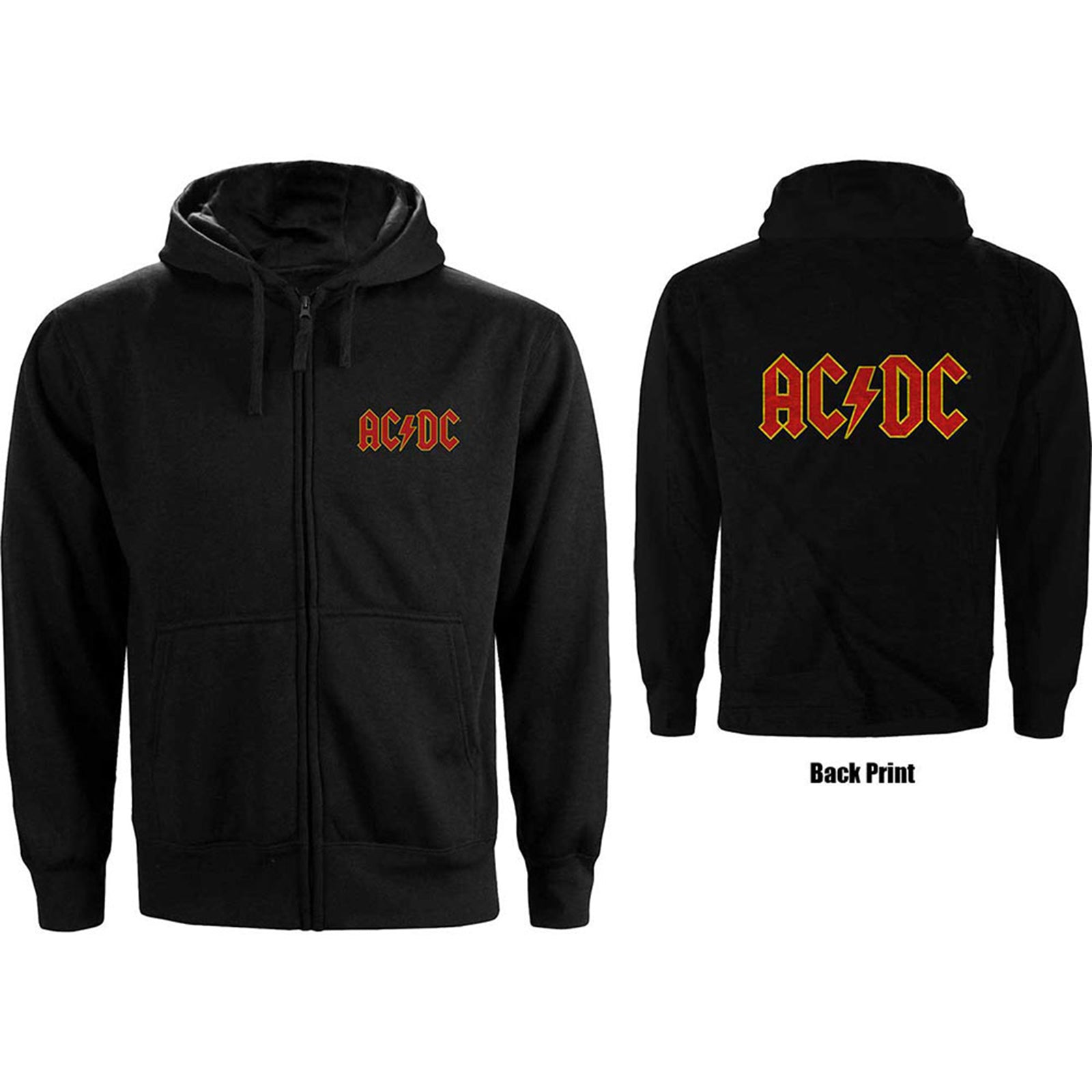 AC/DC - LOGO - Zipped Hoodie Black (Back Print)